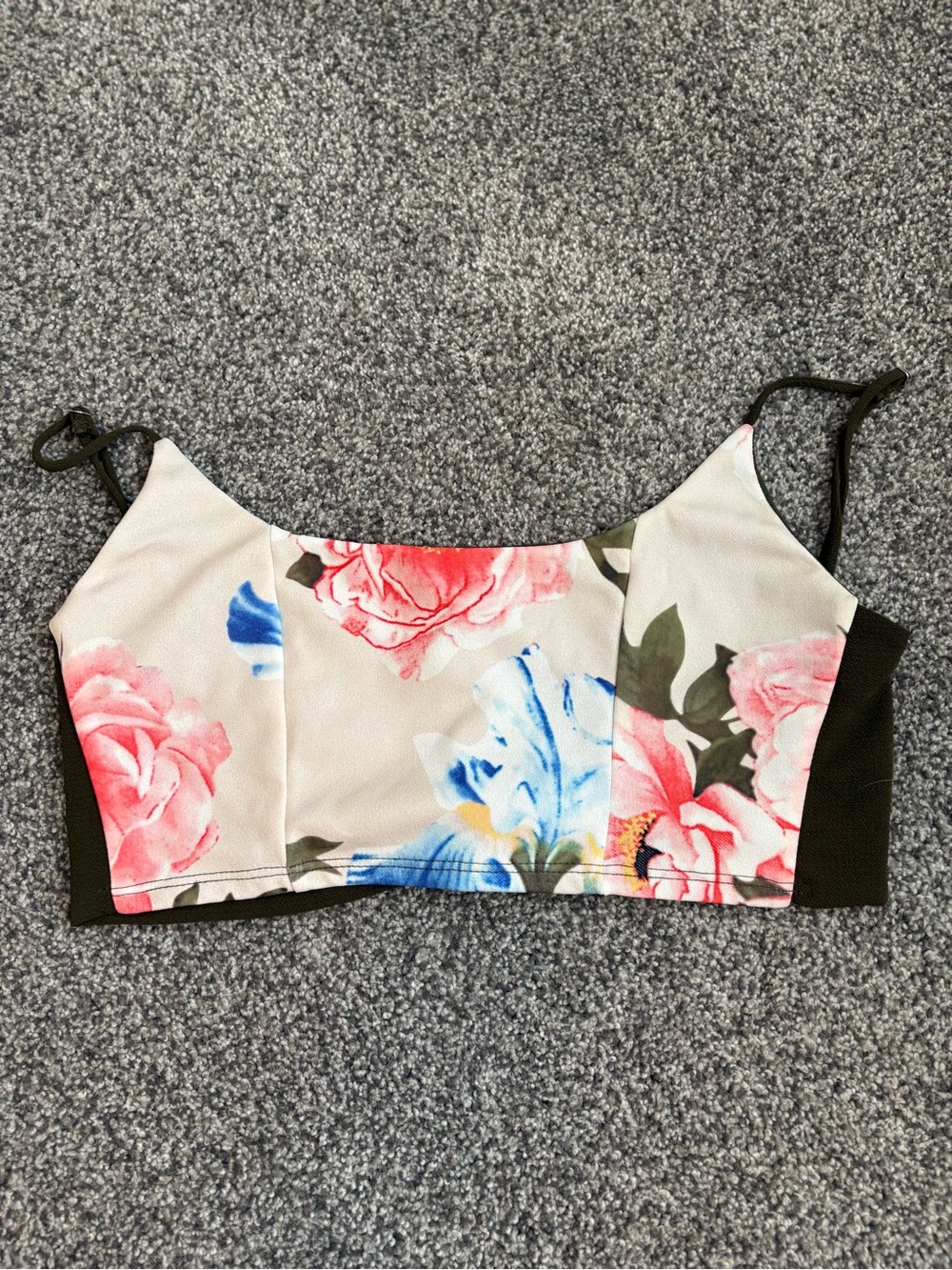 Lucy in The Sky Crop Top White Floral Hunter Green Tie Back Festival Party XS